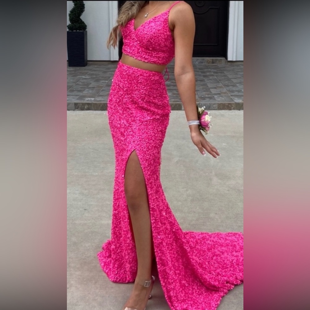 Hot Pink - Sherri Hill - 53448 Two Piece Sequins Dress size 0